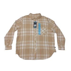 GAP Women's Large Shirt‎ NEW WITH TAGS Beige Relaxed Fit Flannel 100% Cotton